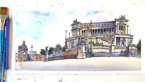 Sketching Rome with Dip Pen & Watercolor | Victor Emmanuel II Monument| Architecture Sketch