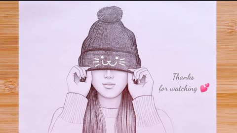 Easy way to draw a cute girl wearing winter cap - pencil sketch for beginners || step by step