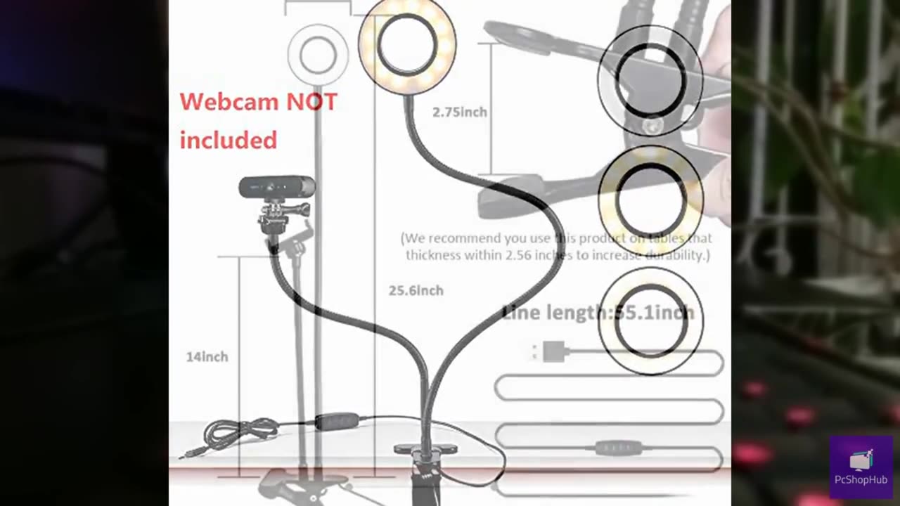 Webcam Light Stand for Live Stream, Selfie Ring Light with Webcam Mount for Logi