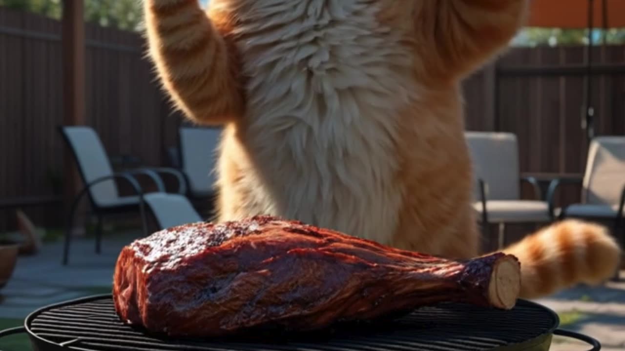 cute cat make a BBQ