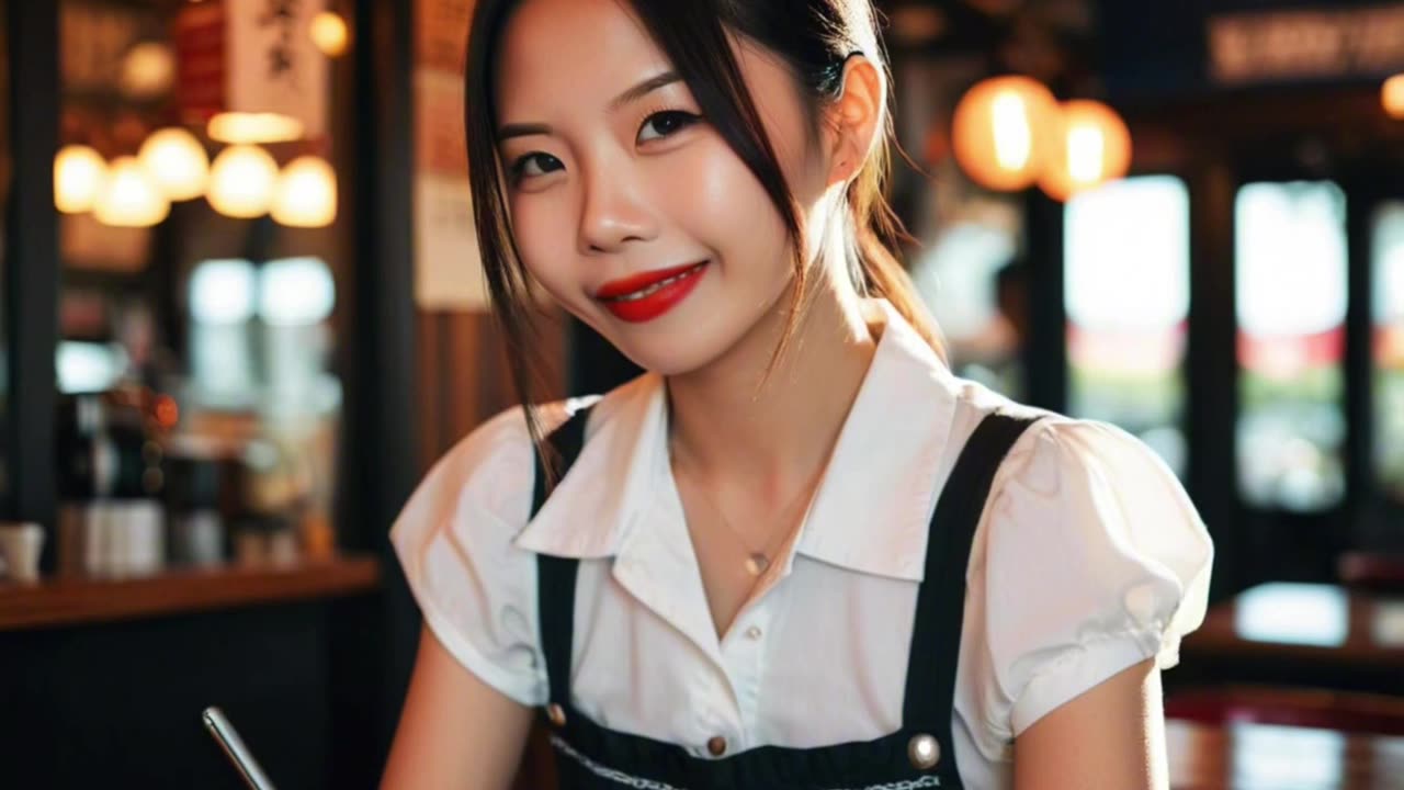 [4k] AI Lookbook Adorable Waitress Yi Yi | 可爱的服务员儀儀 😍