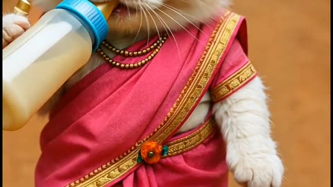 Cutest Kitten Drinking Milk from a Bottle 🍼 | Adorable Baby Cat in Colorful Outfit!