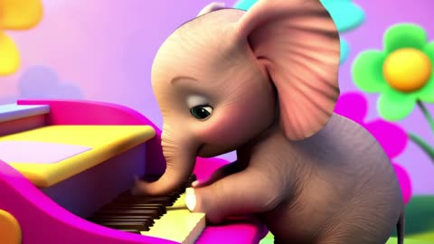 Adorable Baby Elephant Playing Piano in Cartoon World | Slow Motion Delight