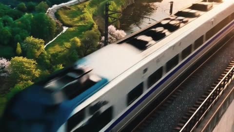 Golden Hour Train Journey | Cinematic 4K Scenery with Cherry Blossoms and Waterfalls
