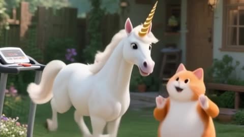 Orange Cat Treatment a white horse