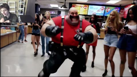 The Heavy From The Team Fortress 2 Video Game Dancing At A Domino's Pizza Fake Funny Parody Video