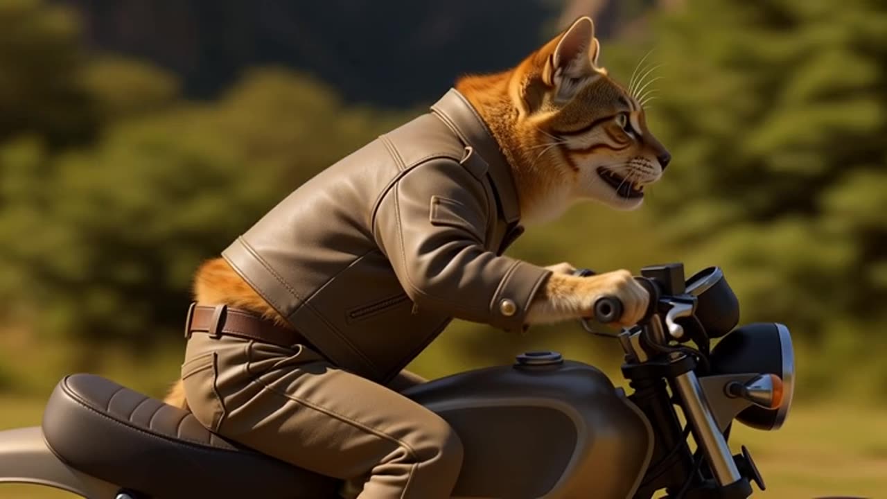 gato conduciendo moto