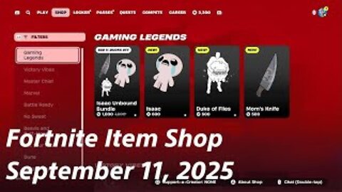 Fortnite Item Shop|September 11, 2025(*New* Isaac Unbound Bundle & Emotes)