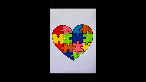 Heart shape puzzle sketching and colouring