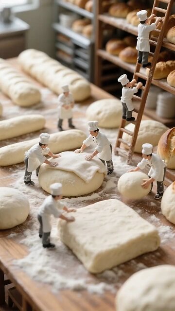 tiny Miniature man making breads