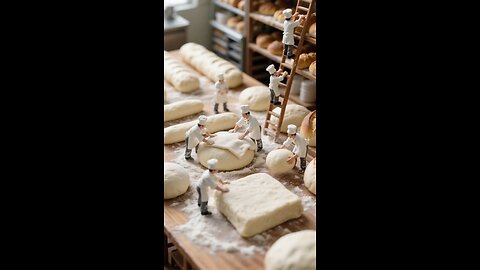 tiny Miniature man making breads