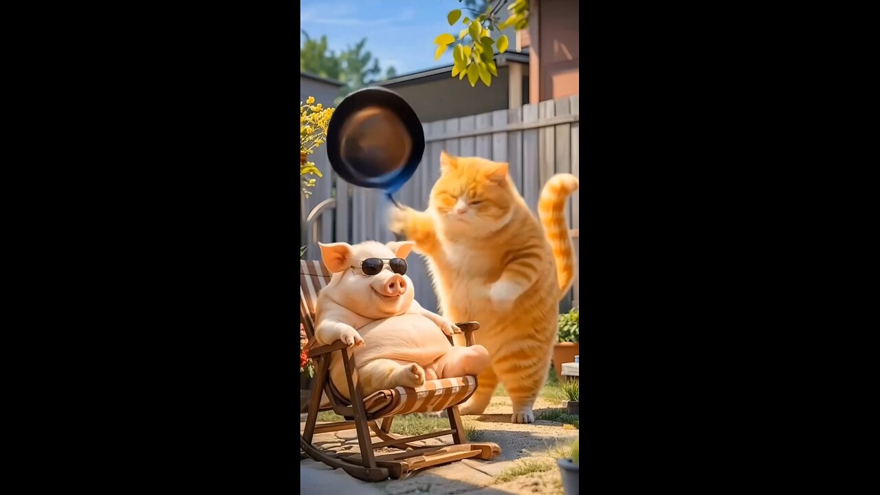 cat and pig funny video