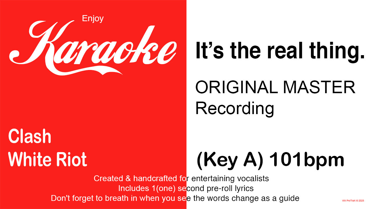Clash - White Riot (Key A) 101bpm (2025) Karaoke