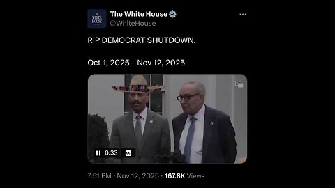 RIP DEMOCRAT SHUTDOWN. Oct 1, 2025 - Nov 12, 2025 🤣🤣🤣