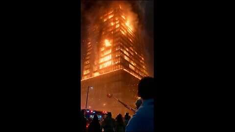 Huge building fire, and then the building collapses