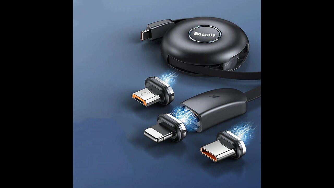 3-in-1 Portable Stretchable USB-C Charging Cable, with Magnetic Connectors (USB-C, Lightning& Micro)