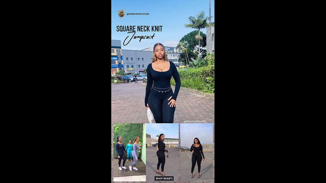 Square Neck Knit Jumpsuit with Wrist-Length Sleeve Finish🖤