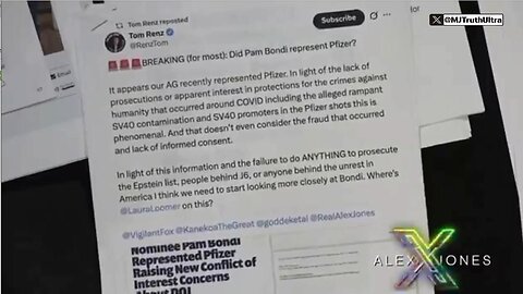 Attorney Tom Renz's concerned abt Pam Bondi’s ties to Pfizer & lack of progress in high-profile arrests 5/7/25