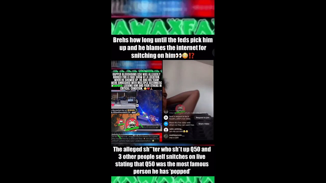 The alleged sh**ter who sh*t up Q50 and 3 other people self snitches on live...