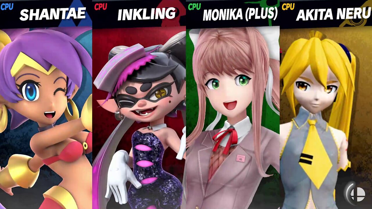 Shantae vs Callie vs Monika vs Teto & Neru [Chaos Kid Member Request] - SSBU Quickie