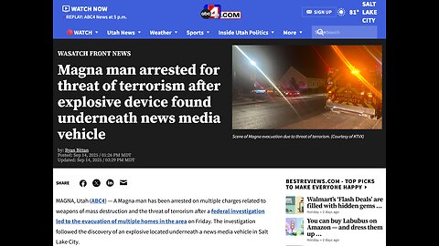 Utah man arrested for threat of terrorism after explosive device found underneath news media vehicle