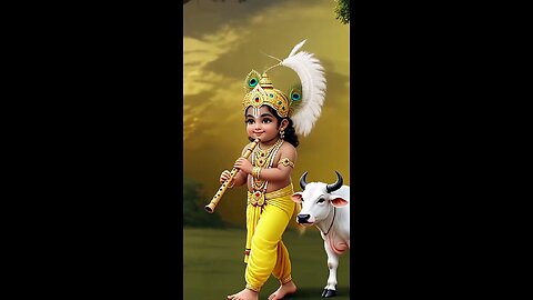 Krishna walking with little cow