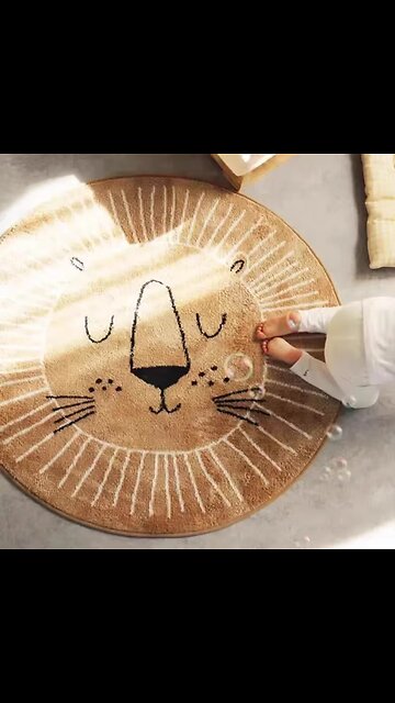 Round Living Room Carpet Cartoon Lion Bedroom Plush Rug