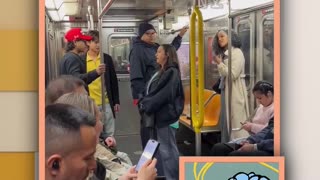 Woman Trips Trying to Snatch MAGA Hat in NYC Subway