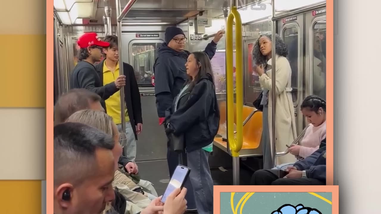Woman Trips Trying to Snatch MAGA Hat in NYC Subway