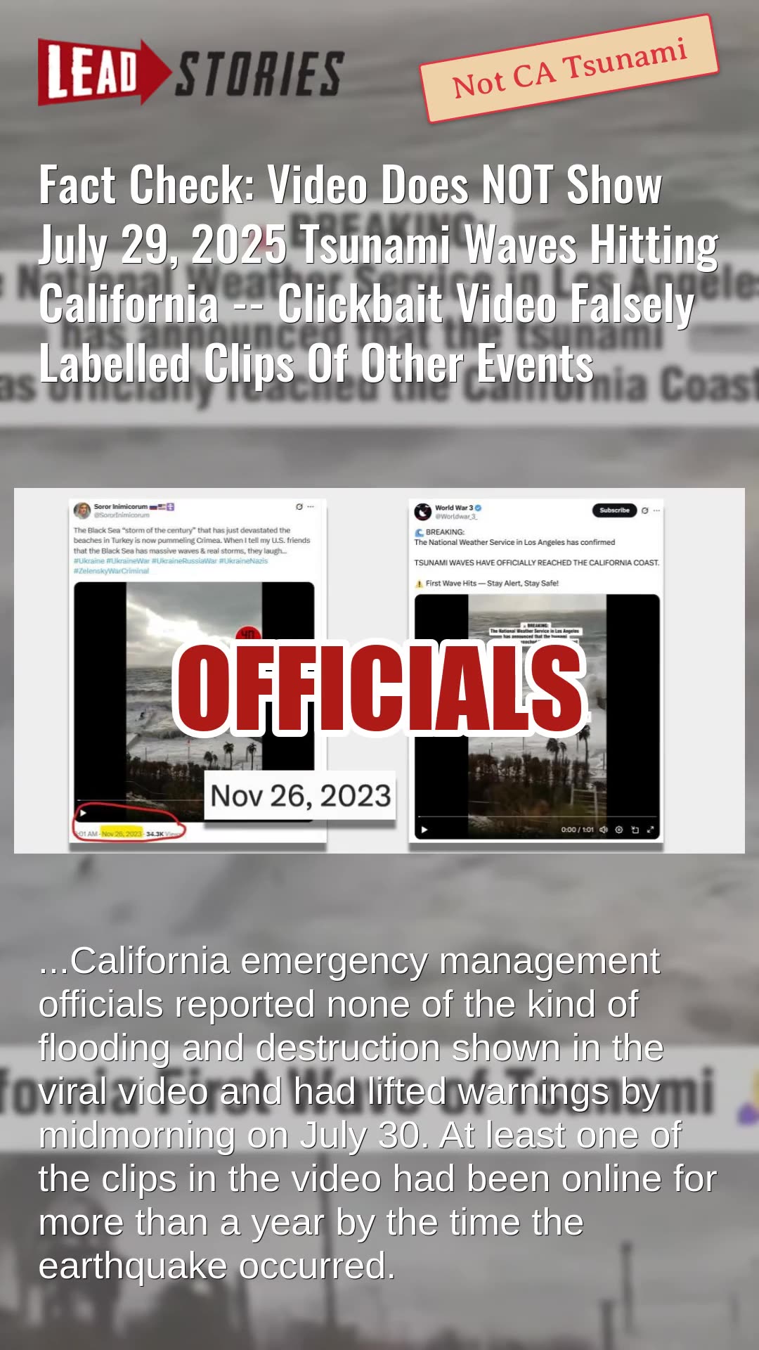 Fact Check: Video Does NOT Show July 29, 2025 Tsunami Waves Hitting California -- Old Footage