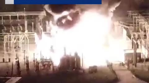 Drone footage shows substation on fire