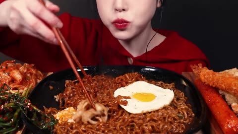 Spicy Chapagetti with Huge Deep-Fried Squid Mukbang ASMR