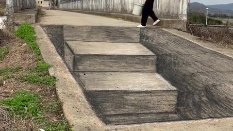 3D painting underground stairs on the road