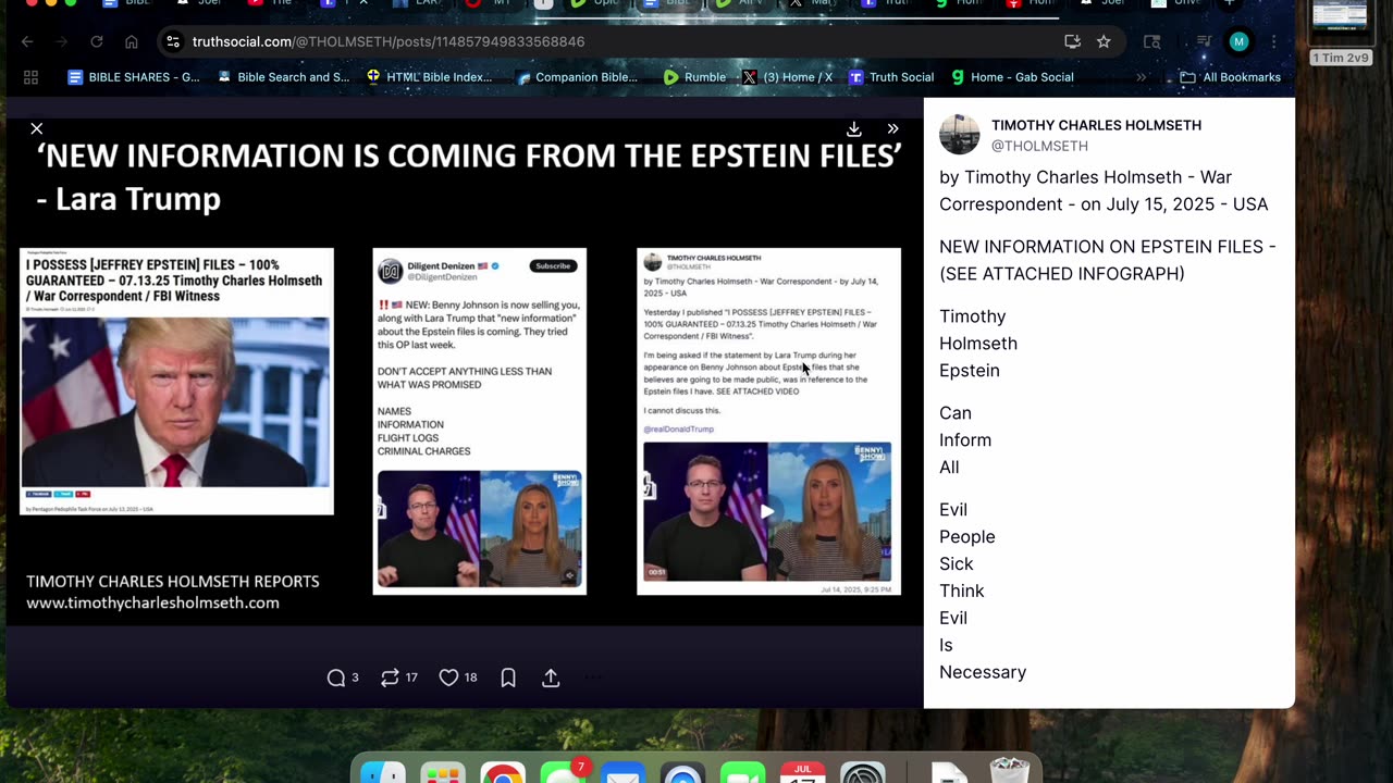 7/17/25 TCH News Tim: Epstein Files more info coming!