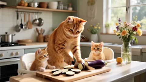Mama Cat Toils to Raise Kittens – Cooks Big Meals, Knits Warm Clothes & Gives All Her Love!