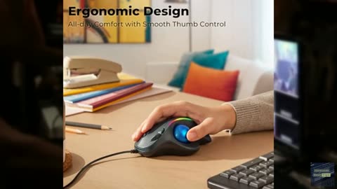 Wired Trackball Mouse with RGB Lighting, Ergonomic Thumb Control to Reduce Muscl