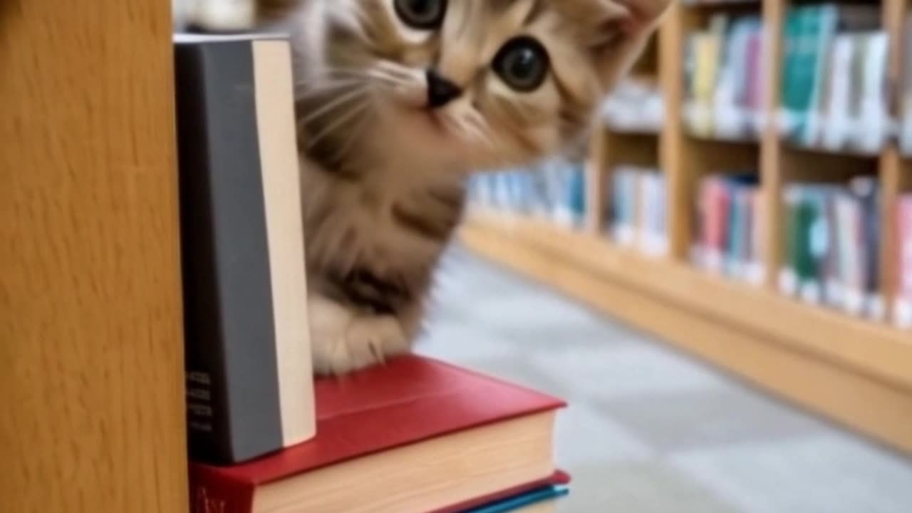 Curious Kitten in the Library