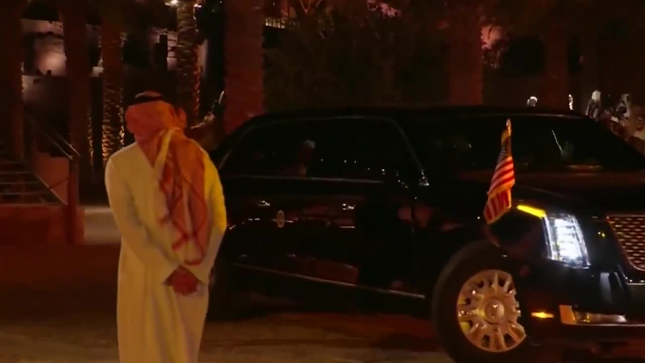 President Trump's motorcade arrives at At-Turaif in Diriyah, Saudi Arabia, for the official state dinner