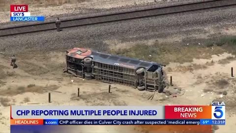 BREAKING: As many as 20 people were injured after a transit bus overturned in Lancaster, California