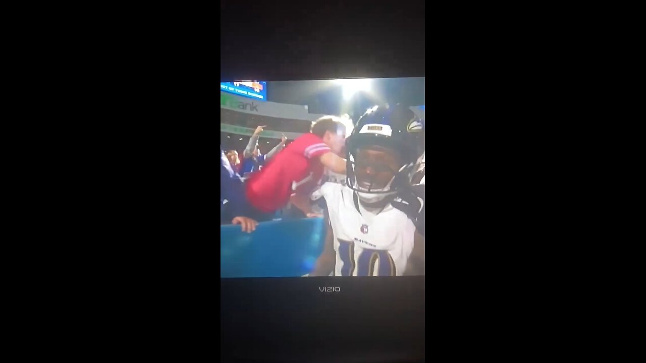Joseph Martelli Niagara Falls ,NY Buffalo Bills fan gets pushed by Lamar Jackson