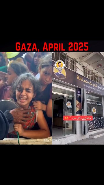 Gaza April 2025 - Fake hungry kids laughing next to the truth: Open restaurants, pizza, shawarma...
