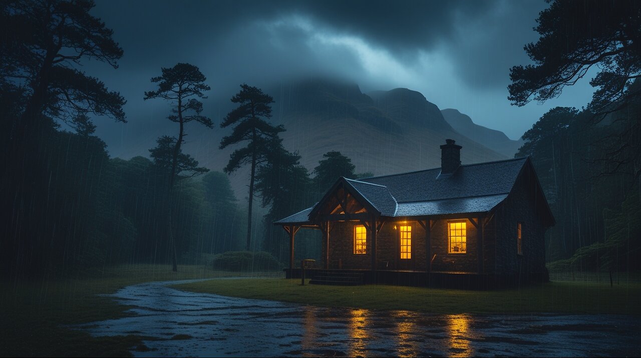 Say Good Bye to Insomnia. Sleep & Relax with Rain and Thunderstorm ⛈️ Sounds in a Cozy Warm Cabin 🛖