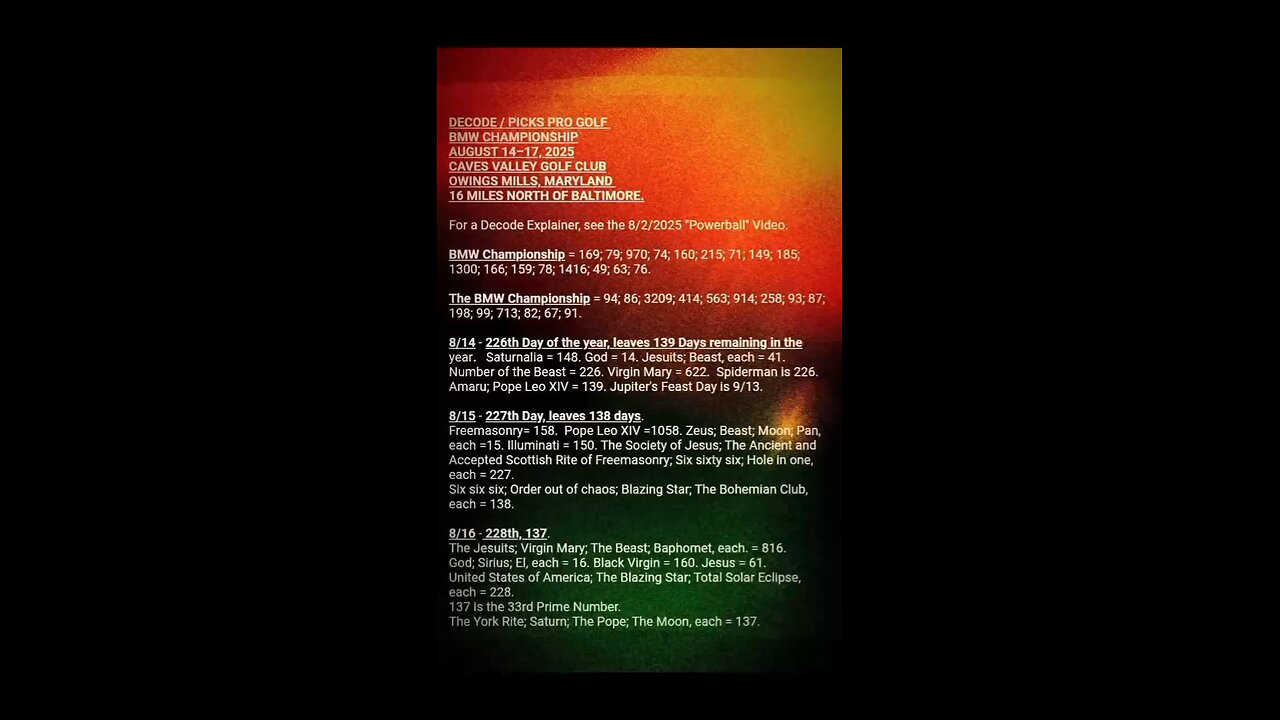 DECODE/PICKS PRO GOLF BMW CHAMPIONSHIP. See Description.