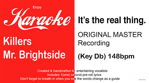 Killers - Mr. Brightside (Key Db) 148bpm (2025) Karaoke