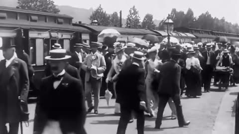 “Henley Station as they make their way to the Henley Royal Regatta (boat race) sometime in the 1890s.”