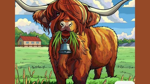 Highland Cow Grazing in a Pastoral Farm Setting