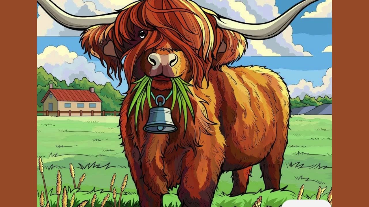 Highland Cow Grazing in a Pastoral Farm Setting