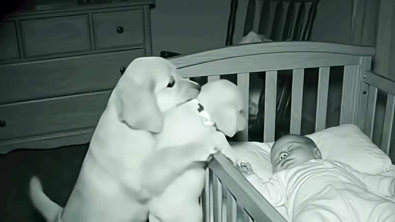 Dog really put his pup next to baby while asleep