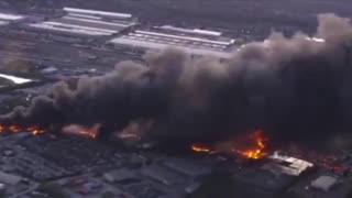Aerial footage shows the UPS cargo plane crash near Louisville, Kentucky airport