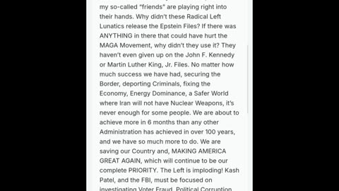 Trumps full statement on the Epstein Files not existing - Read out loud